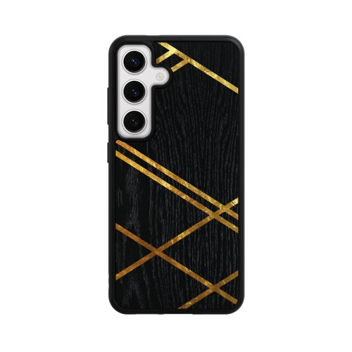 Samsung Galaxy S24 Base Case Schwarzes geometrisches Muster Goldene Streifen