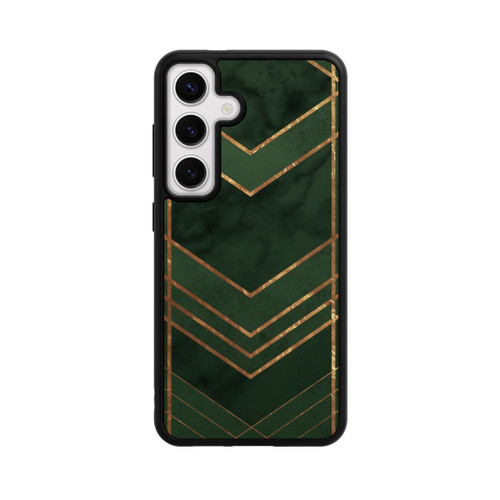 Samsung Galaxy S24 Base Case Dunkelgrün gemustert Goldene Streifen