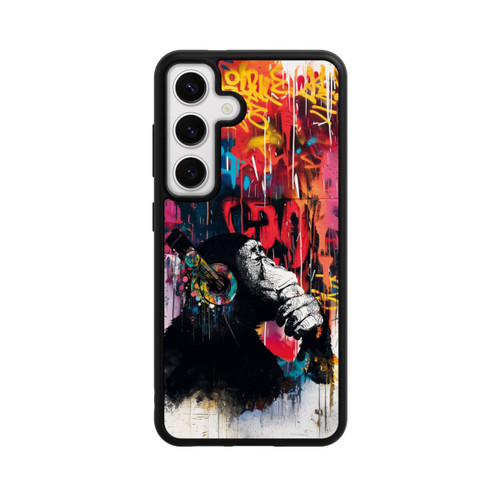 Samsung Galaxy S24 Base Case Affe Stereo Kopfhörer Graffiti Street Art Blau