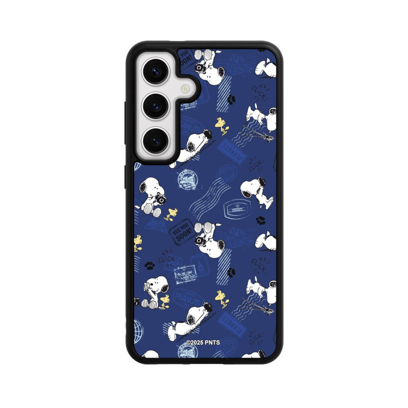 Galaxy S24 Base Case Peanuts Travel Stamps Pattern Blue