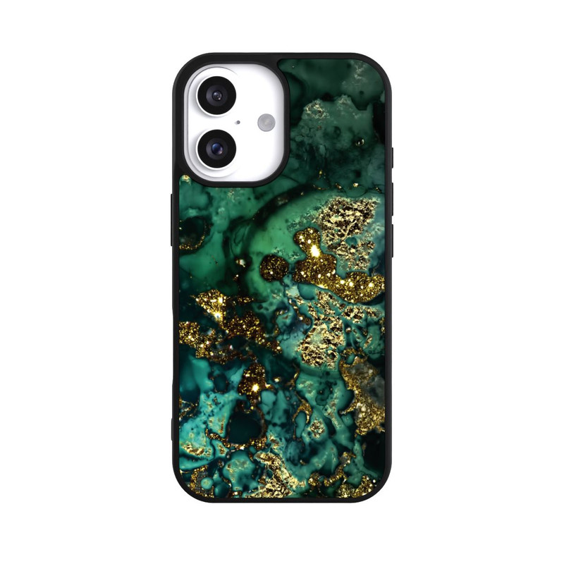 iPhone 16 Base Case Cyan Glitzer Marmorlook