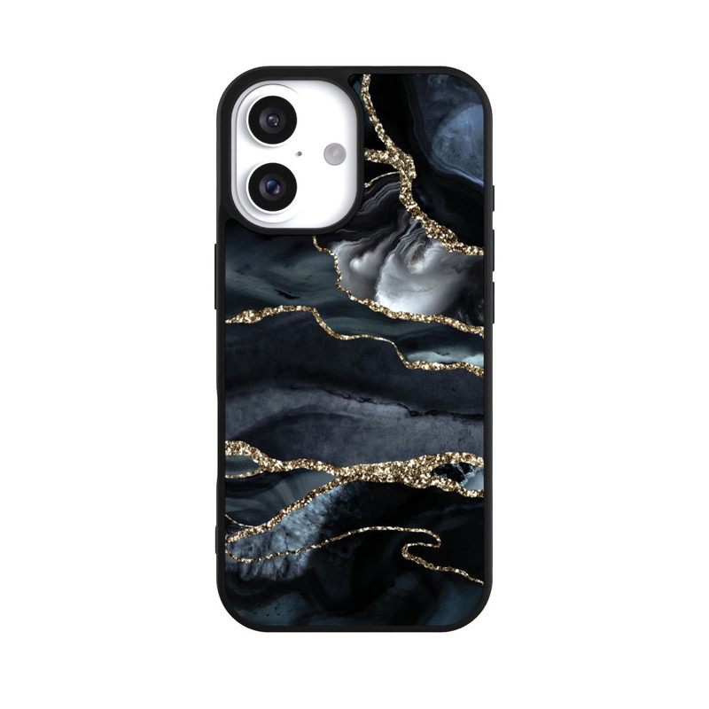iPhone 16 Base Case Dunkler Marmor Gold Glitzerlook