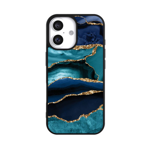 Apple iPhone 16 Base Case Dark and Light Blue Marble Gold Glitter Look