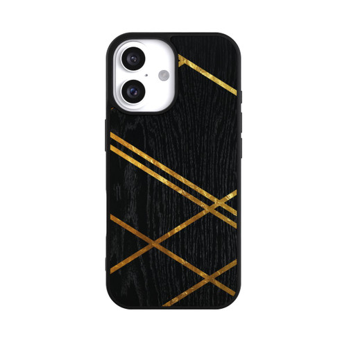 Apple iPhone 16 Base Case Schwarzes geometrisches Muster Goldene Streifen