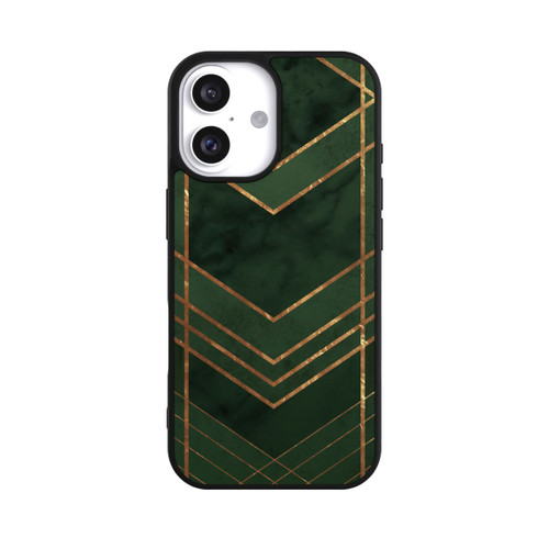 Apple iPhone 16 Base Case Dunkelgrün gemustert Goldene Streifen
