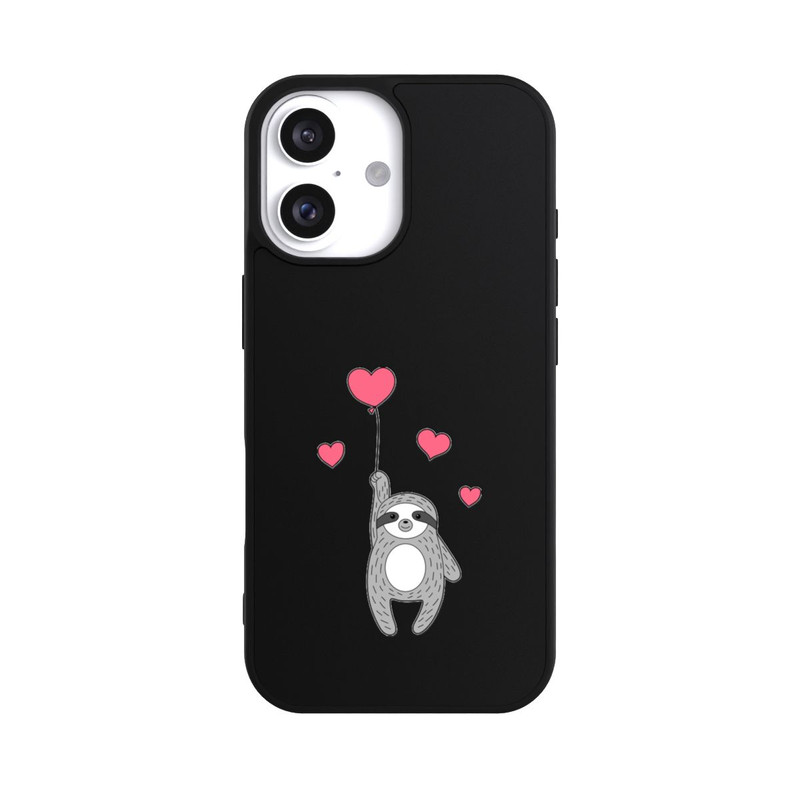 iPhone 16 Base Case Faultier mit Herzen transparent