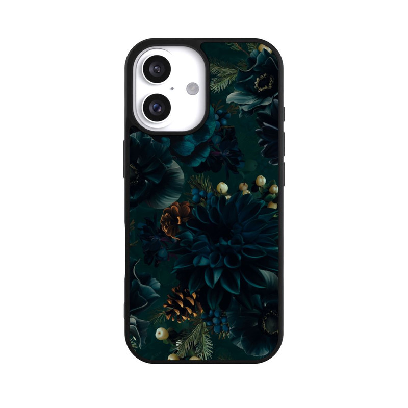 iPhone 16 Base Case Blumenmuster Grün und Blau