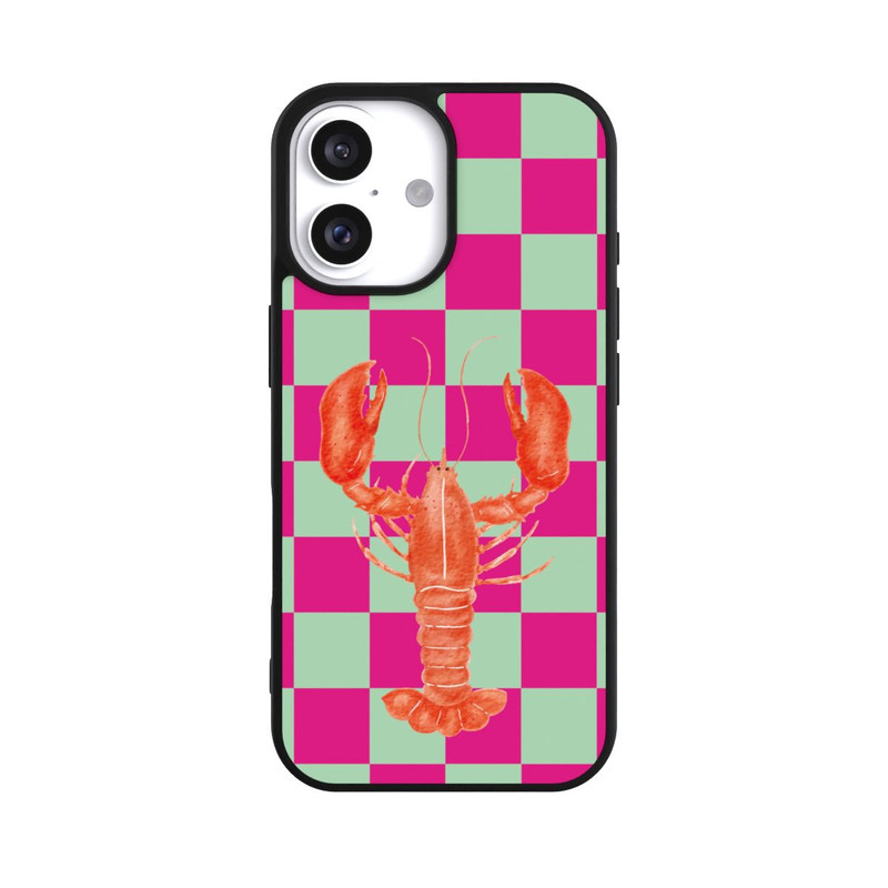 iPhone 16 Base Case Pink Checkers Lobster
