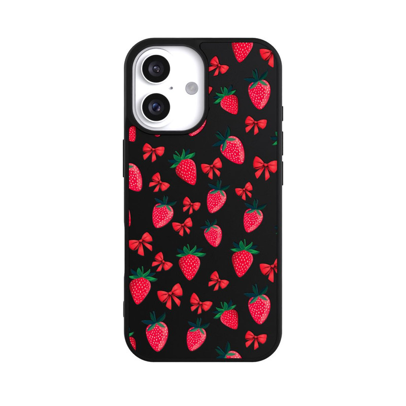 iPhone 16 Base Case Erdbeer Herz Muster Transparent