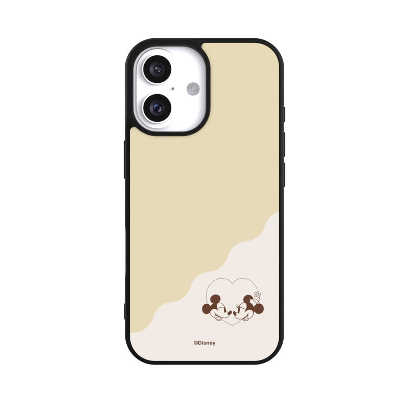 iPhone 16 Base Case Mickey and Minnie Love Heart Beige