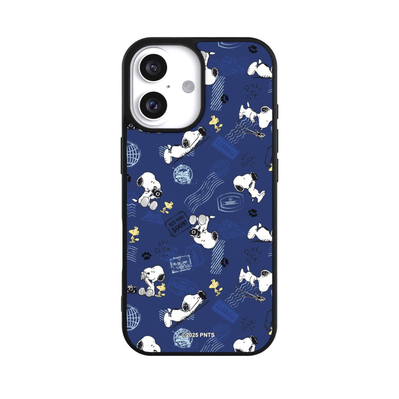 iPhone 16 Base Case Peanuts Travel Stamps Pattern Blue