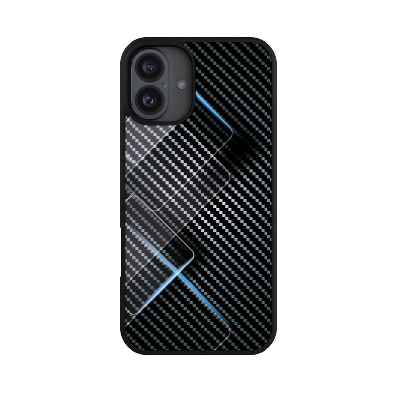 iPhone 16 Plus Base Case Blaue Linien auf Karbon