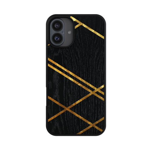 Apple iPhone 16 Plus Base Case Schwarzes geometrisches Muster Goldene Streifen
