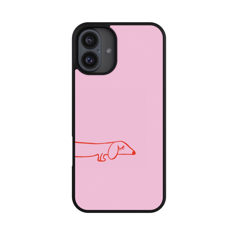 iPhone 16 Plus Base Case Dachshund Illustration Pink