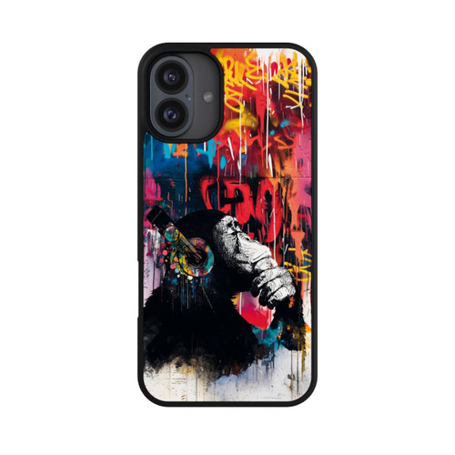 Apple iPhone 16 Plus Base Case Affe Stereo Kopfhörer Graffiti Street Art Blau