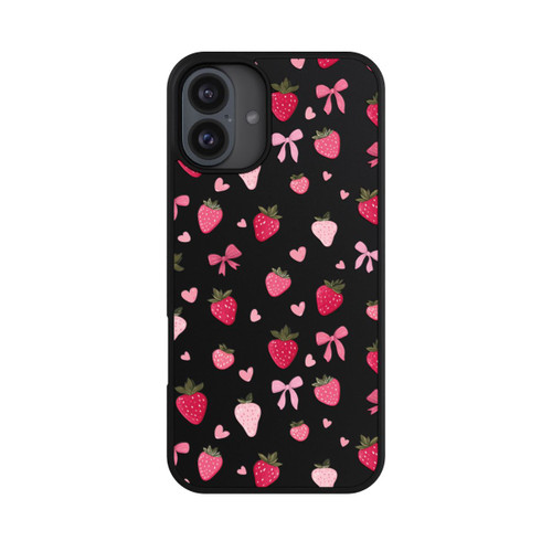 Apple iPhone 16 Plus Base Case Erdbeer Herz Schleifen Pink Muster Transparent