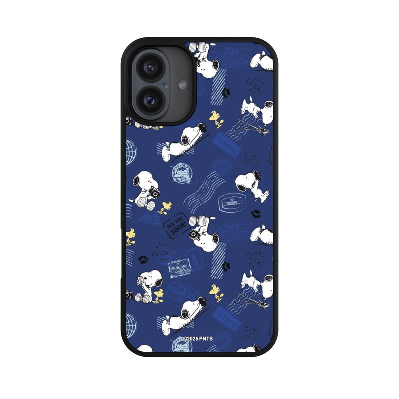 iPhone 16 Plus Base Case Peanuts Travel Stamps Pattern Blue