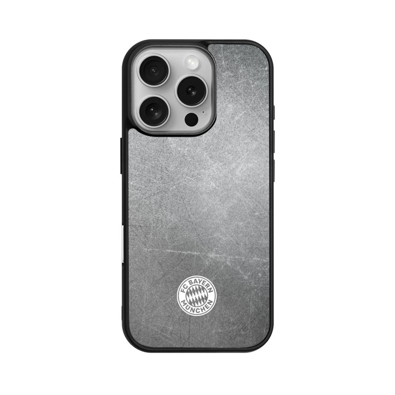 iPhone 16 Pro Base Case Klassisches FCB Logo Klein - Weiß auf Metalllook