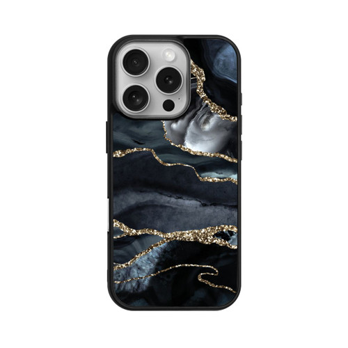 Apple iPhone 16 Pro Base Case Dunkler Marmor Gold Glitzerlook