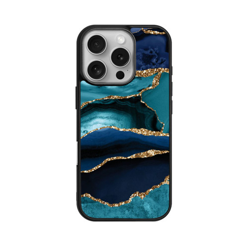 Apple iPhone 16 Pro Base Case Dark and Light Blue Marble Gold Glitter Look