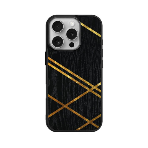 Apple iPhone 16 Pro Base Case Schwarzes geometrisches Muster Goldene Streifen