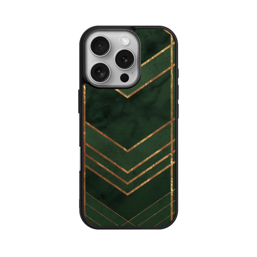 Apple iPhone 16 Pro Base Case Dunkelgrün gemustert Goldene Streifen