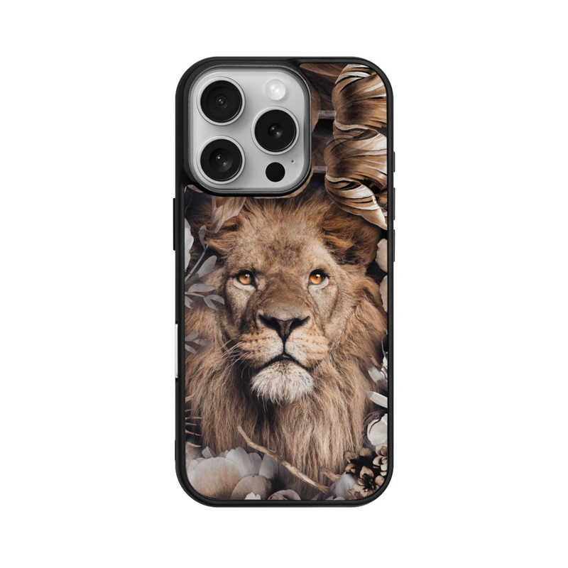 iPhone 16 Pro Base Case Löwe Blumenrahmen Beige