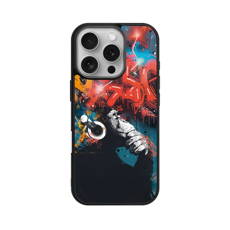 iPhone 16 Pro Base Case Affe Stereo Kopfhörer Graffiti Street Art