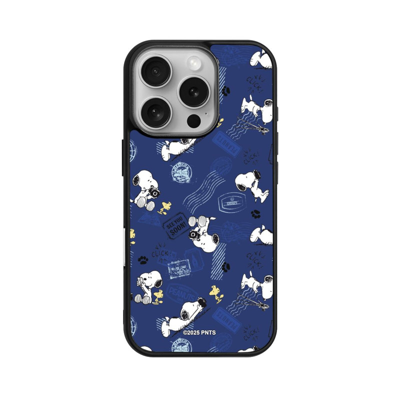 iPhone 16 Pro Base Case Peanuts Travel Stamps Pattern Blue