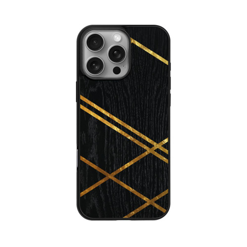 Apple iPhone 16 Pro Max Base Case Schwarzes geometrisches Muster Goldene Streifen