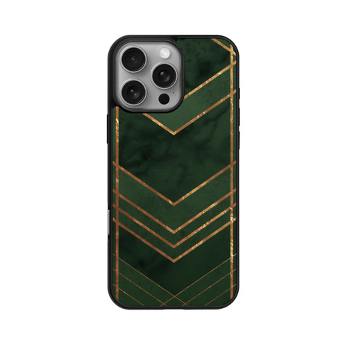 Apple iPhone 16 Pro Max Base Case Dunkelgrün gemustert Goldene Streifen