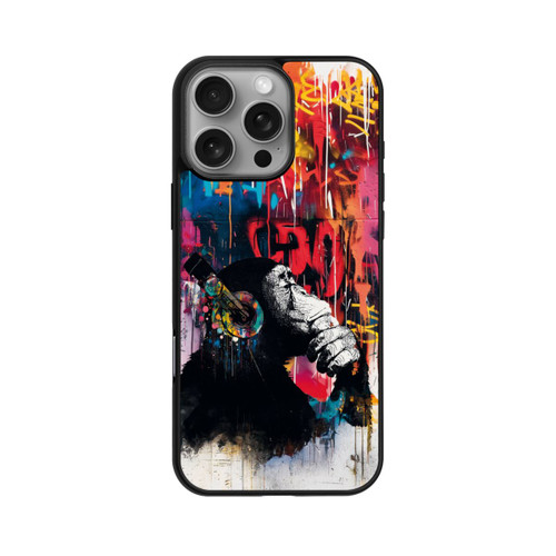 Apple iPhone 16 Pro Max Base Case Affe Stereo Kopfhörer Graffiti Street Art Blau