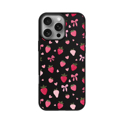 Apple iPhone 16 Pro Max Base Case Erdbeer Herz Schleifen Pink Muster Transparent