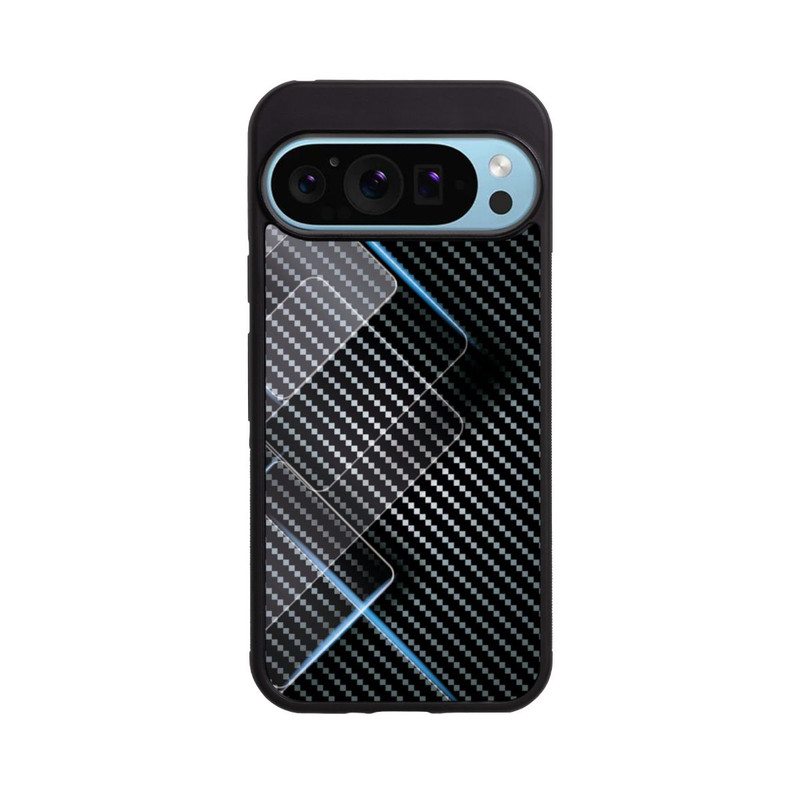 Pixel 9 Pro Base Case Blaue Linien auf Karbon