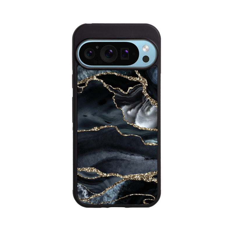 Pixel 9 Pro Base Case Dunkler Marmor Gold Glitzerlook