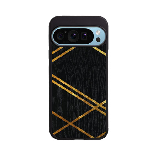 Google Pixel 9 Pro Base Case Schwarzes geometrisches Muster Goldene Streifen