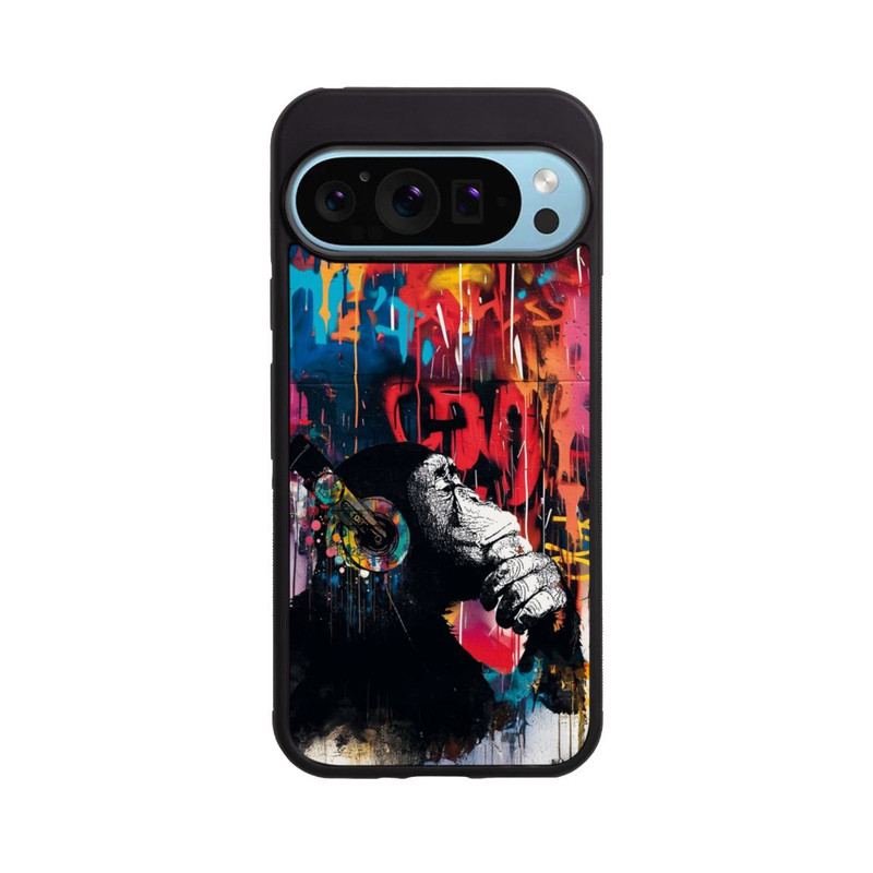 Pixel 9 Pro Base Case Affe Stereo Kopfhörer Graffiti Street Art Blau