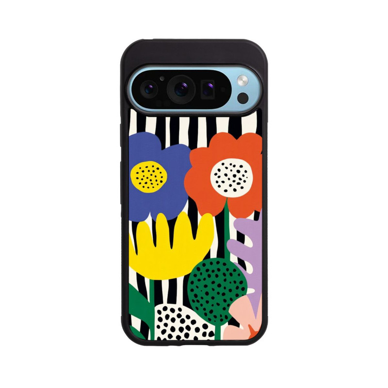 Pixel 9 Pro Base Case Flowers Striped Background