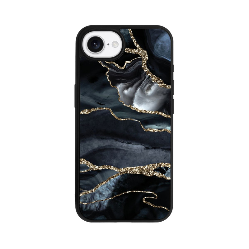 iPhone 16e Base Case Dunkler Marmor Gold Glitzerlook