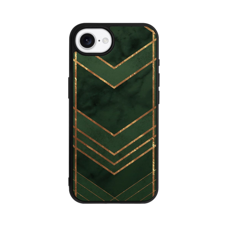iPhone 16e Base Case Dunkelgrün gemustert Goldene Streifen