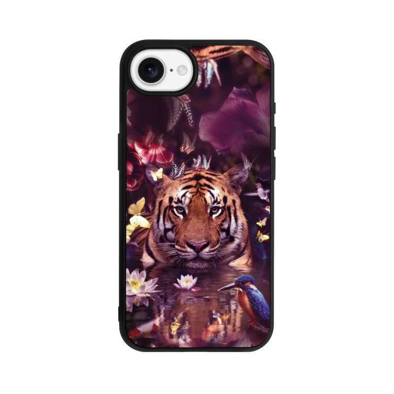 iPhone 16e Base Case Tiger Blumenrahmen