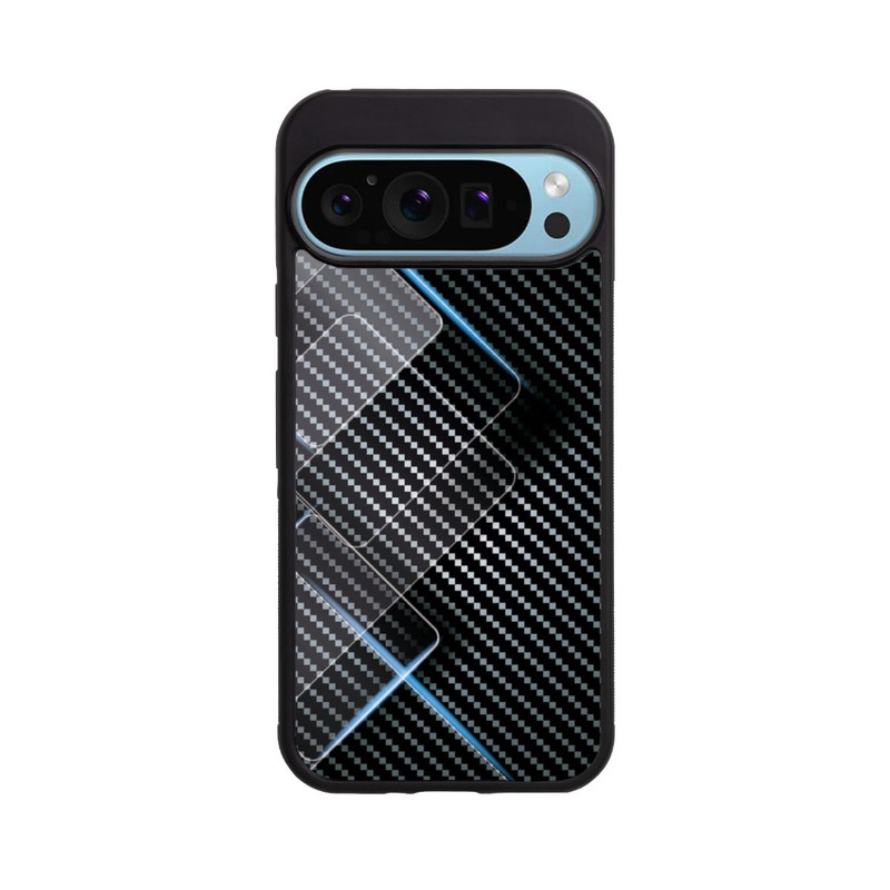 Pixel 9 Pro XL Base Case Blaue Linien auf Karbon