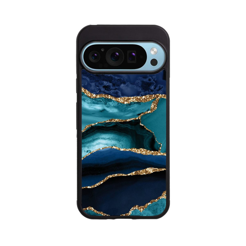 Pixel 9 Pro XL Base Case Dark and Light Blue Marble Gold Glitter Look