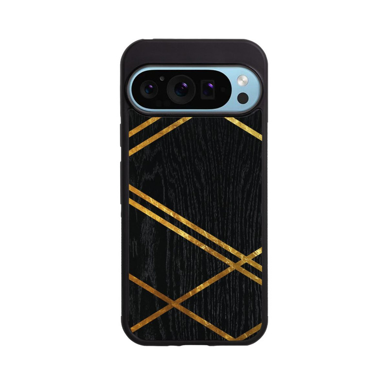 Pixel 9 Pro XL Base Case Schwarzes geometrisches Muster Goldene Streifen