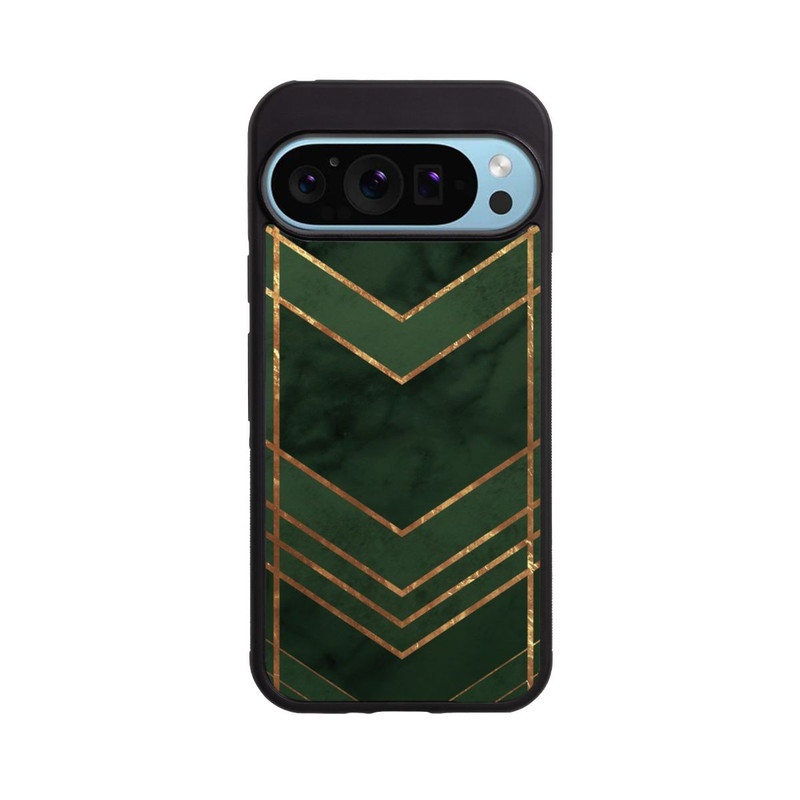 Pixel 9 Pro XL Base Case Dunkelgrün gemustert Goldene Streifen