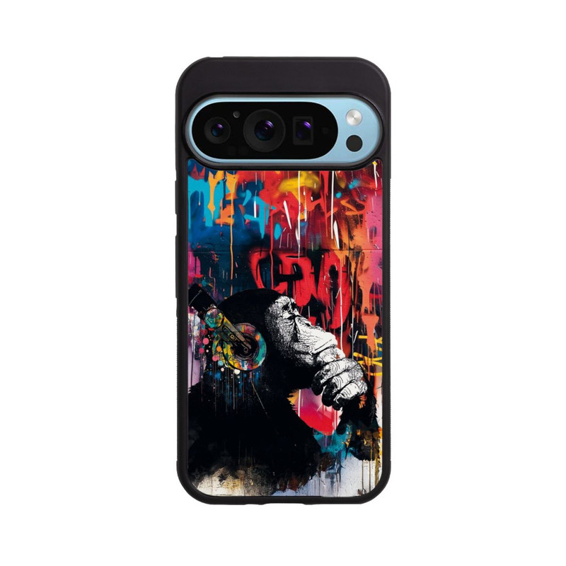Pixel 9 Pro XL Base Case Affe Stereo Kopfhörer Graffiti Street Art Blau