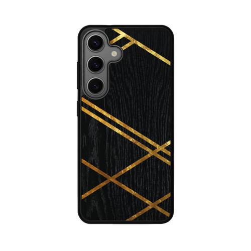 Samsung Galaxy S25 Base Case Schwarzes geometrisches Muster Goldene Streifen