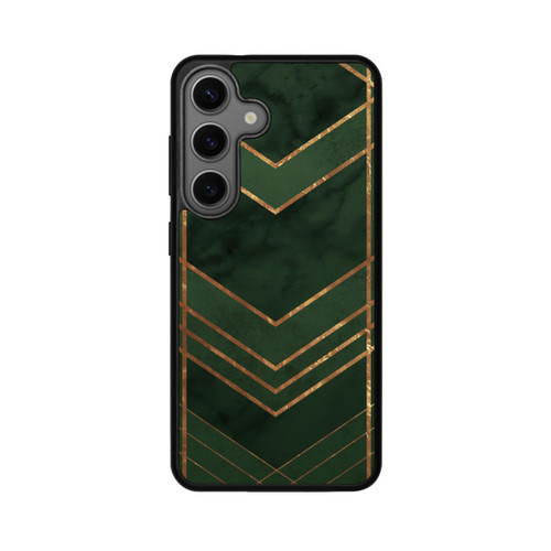 Samsung Galaxy S25 Base Case Dunkelgrün gemustert Goldene Streifen