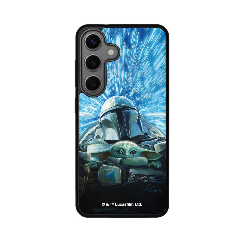 Galaxy S25 Base Case Grogu und Mando fliegen blau