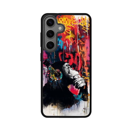 Samsung Galaxy S25 Base Case Affe Stereo Kopfhörer Graffiti Street Art Blau
